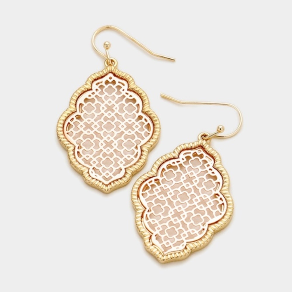 Filigree Metal Matte Gold Dangle Earrings